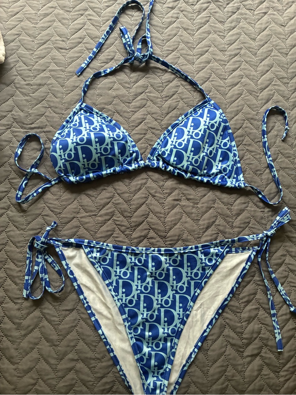 Blue Logo-Print Triangle Bikini Set - Kids Swim